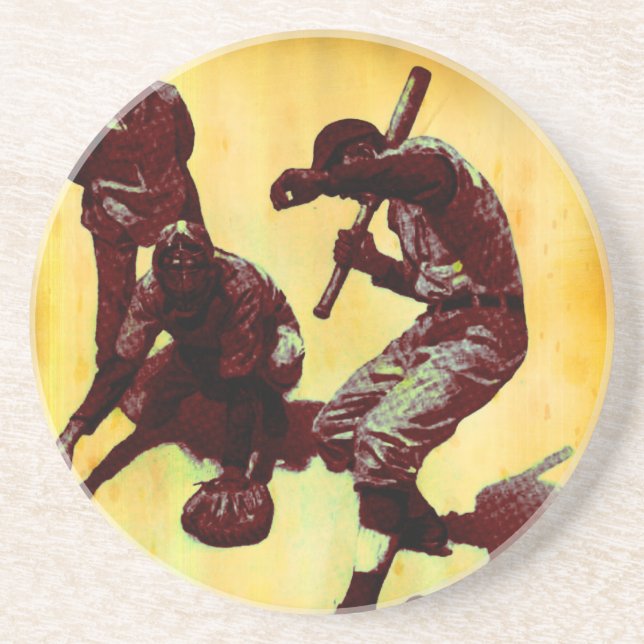 Vintage Baseball Players Sandstone Coaster (Front)