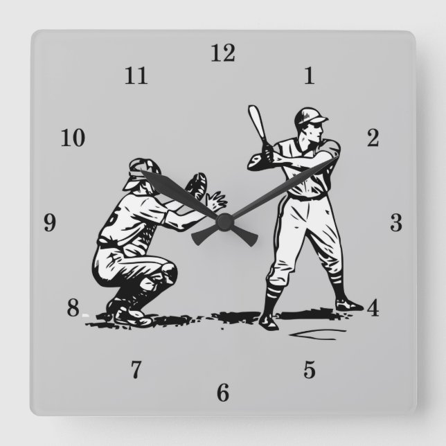 Vintage Baseball Players Square Wall Clock (Front)