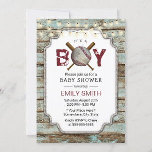 Vintage Baseball Rustic Wood Boy Baby Shower Invitation