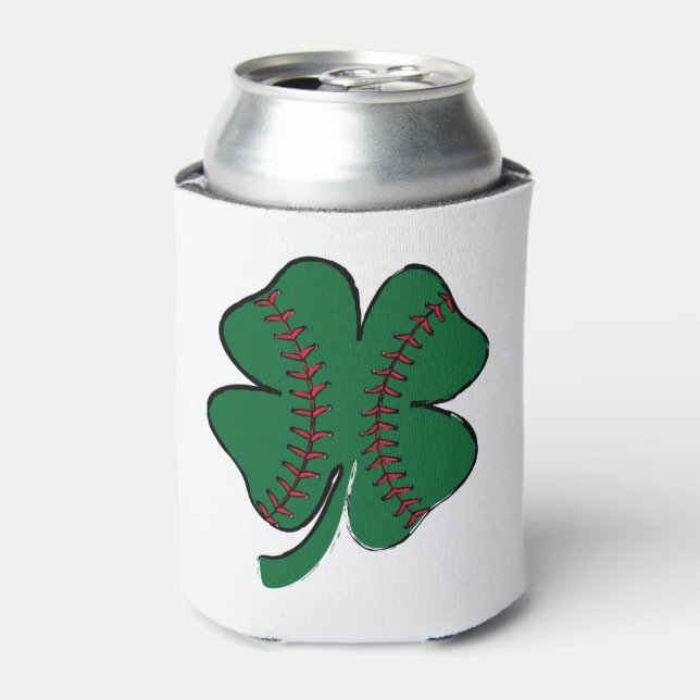 Vintage Baseball Shamrock St Patrick's Day Can Cooler (Can Front)