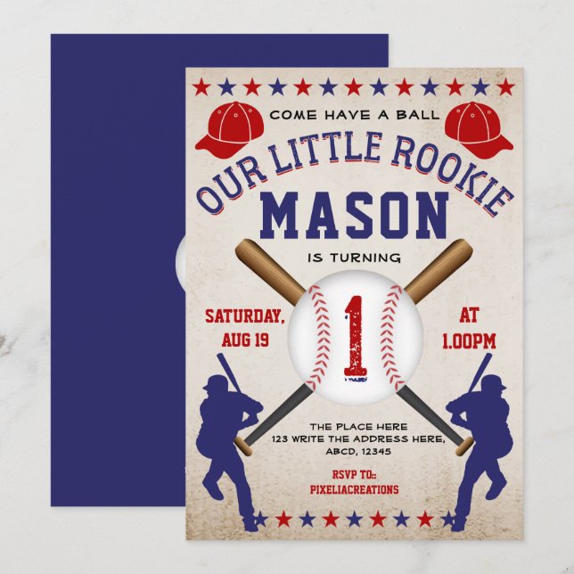 Vintage Baseball, Sport, Boy 1st Birthday Invitation (Front/Back)