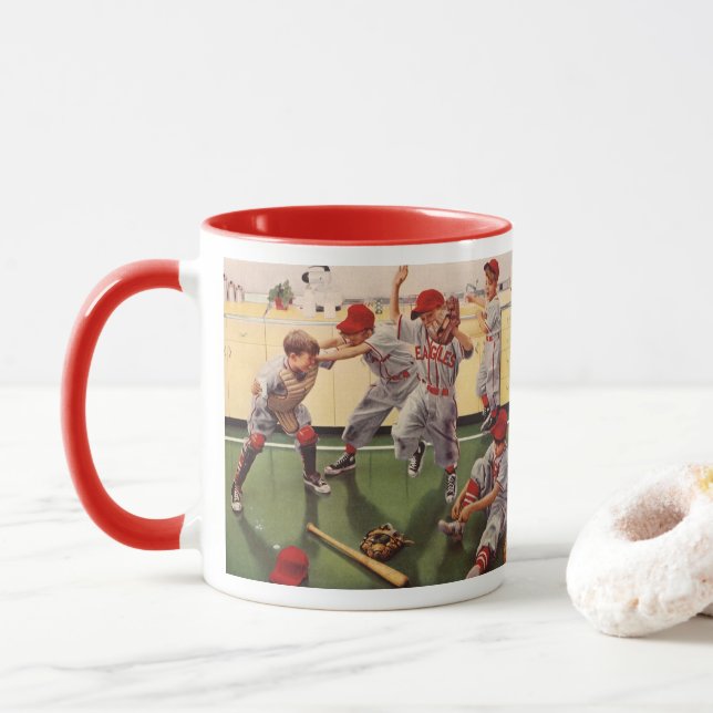 Vintage Baseball Sports Team, Boys Roughhousing Mug (With Donut)
