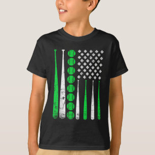 Vintage Baseball St Patricks Day American Flag Sha T-Shirt