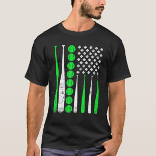 Vintage Baseball St Patricks Day American Flag Sha T-Shirt