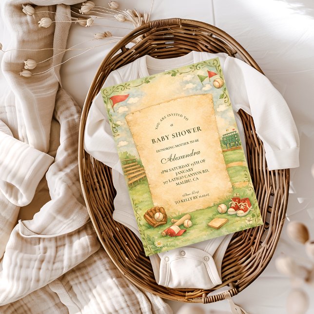 Vintage Baseball Storybook Baby Shower Invitation (Creator Uploaded)