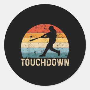 Vintage Baseball Touchdown Batter Player Funny Bas Classic Round Sticker