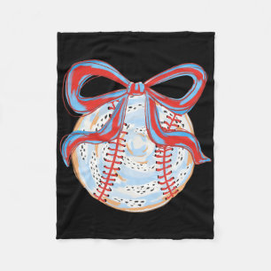 Vintage Baseball With Coquette Bow For Girls Women Fleece Blanket