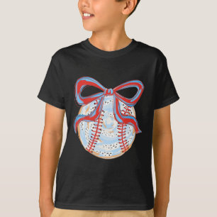 Vintage Baseball With Coquette Bow For Girls Women T-Shirt