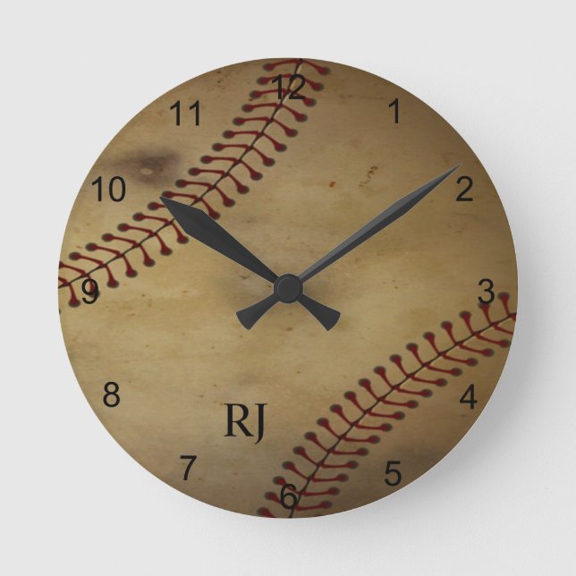 Vintage  Baseball with Monogram Round Clock (Front)