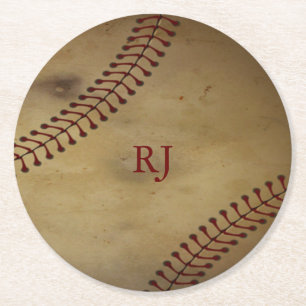 Vintage Baseball with Name Round Paper Coaster