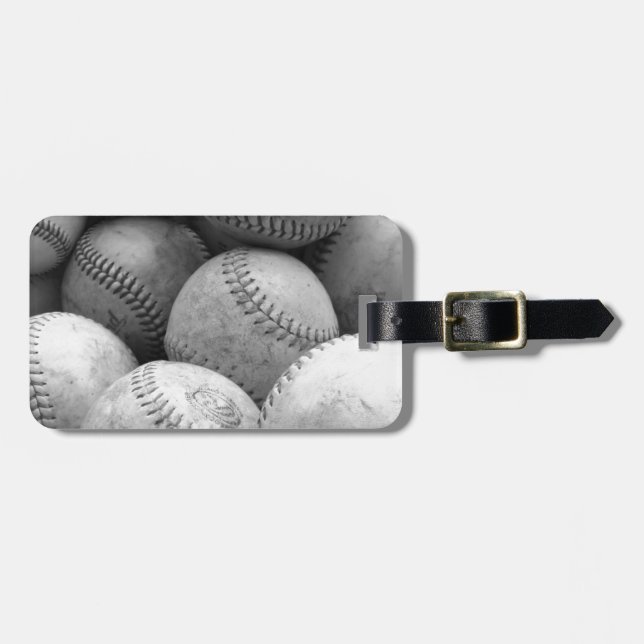Vintage Baseballs in Black and White Luggage Tag (Front Horizontal)