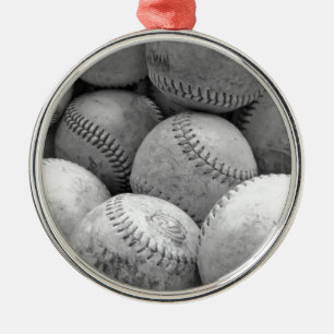Vintage Baseballs in Black and White Metal Tree Decoration