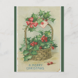 Vintage Basket of Berries Christmas Postcard