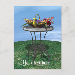 Vintage Basket of Flowers Postcard