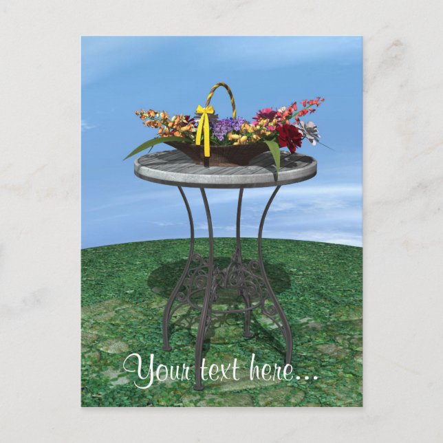 Vintage Basket of Flowers Postcard (Front)