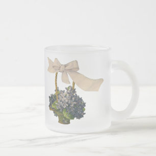 Vintage Basket of Violets Frosted Glass Coffee Mug