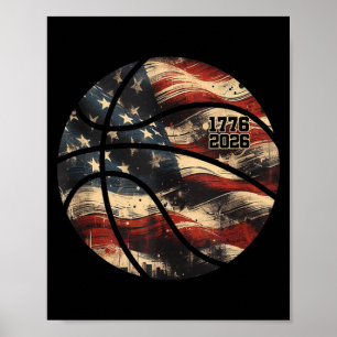 Vintage Basketball 1776-2026 USA Flag 250 Years Poster