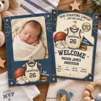 Vintage Basketball Baby Photo Birth Announcement