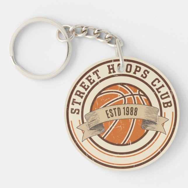 Vintage Basketball Emblem Key Ring (Front)