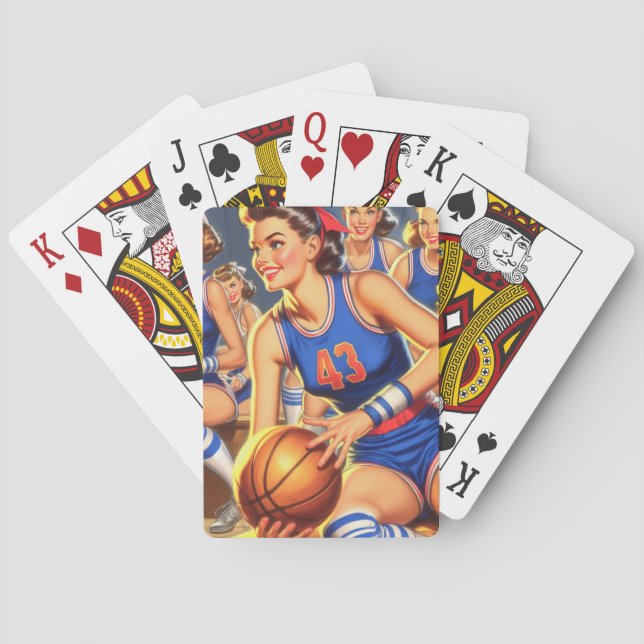 Vintage Basketball Girls Illustration Playing Cards (Back)