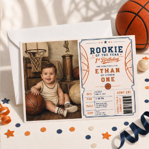 Vintage Basketball Rookie of the Year 1st Birthday Invitation