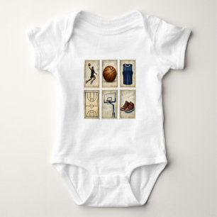 Vintage Basketball Stamps Sports Collection Baby Bodysuit