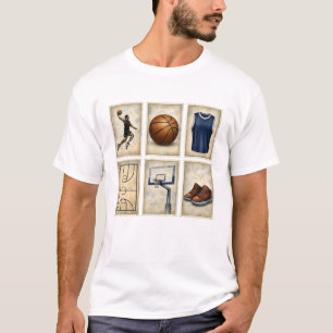 Vintage Basketball Stamps Sports Collection T-Shirt