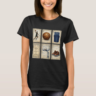 Vintage Basketball Stamps Sports Collection T-Shirt