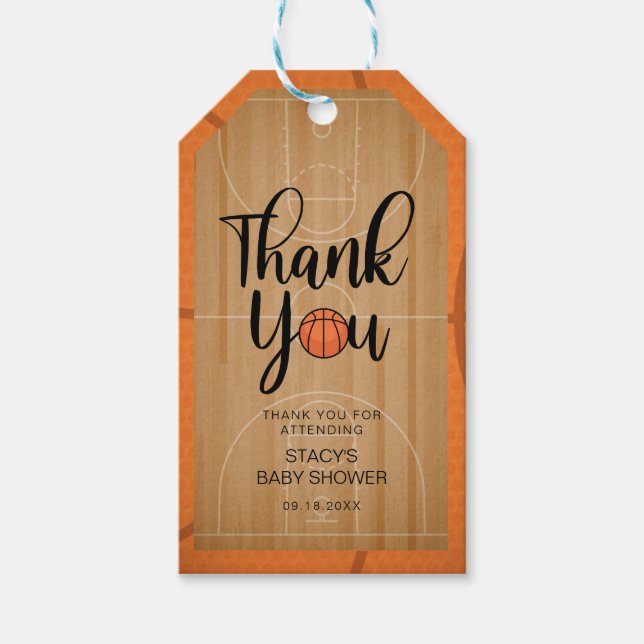 Vintage Basketball Thank You Gift Tags (Front)