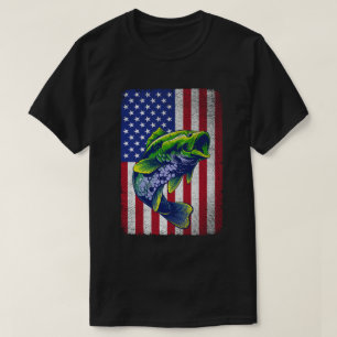 Vintage Bass Fishing 4th Of July American Flag  T-Shirt
