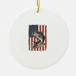 Vintage Bass Fishing American Flag Shirt Design_1 Ceramic Tree Decoration