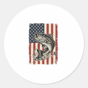 Vintage Bass Fishing American Flag Shirt Design_1 Classic Round Sticker
