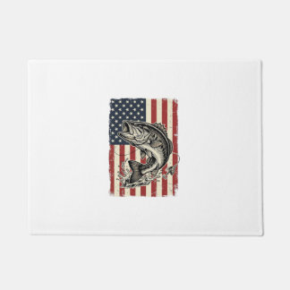 Vintage Bass Fishing American Flag Shirt Design_1 Doormat