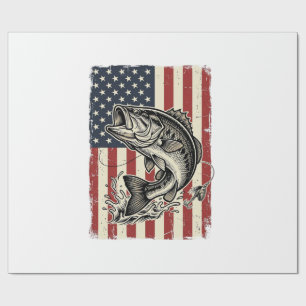 Vintage Bass Fishing American Flag Shirt Design_1 Wrapping Paper