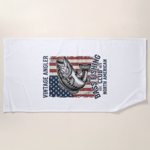 Vintage Bass Fishing American Flag Shirt Design (2 Beach Towel