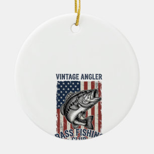 Vintage Bass Fishing American Flag Shirt Design (2 Ceramic Tree Decoration
