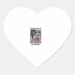 Vintage Bass Fishing American Flag Shirt Design (2 Heart Sticker