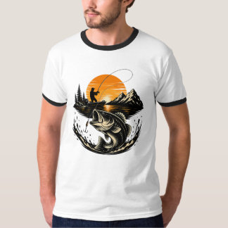 Vintage Bass Fishing Sunset Angler Design T-Shirt