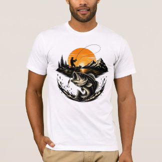 Vintage Bass Fishing Sunset Angler Design T-Shirt