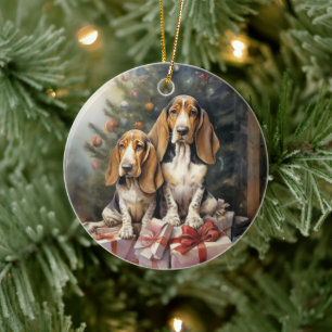 Vintage Basset Hound Christmas Ceramic Tree Decoration