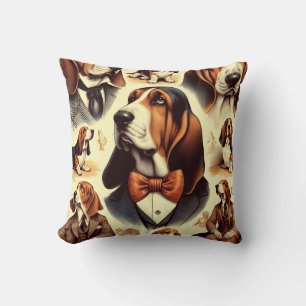 Vintage Basset Hound  Illustration Cushion