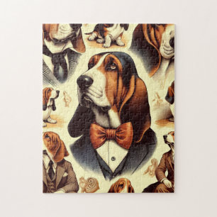 Vintage Basset Hound Illustration Jigsaw Puzzle