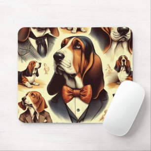 Vintage Basset Hound Illustration Mouse Mat