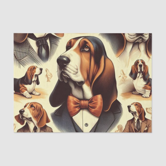 Vintage Basset Hound  Illustration Tissue Paper (Front)