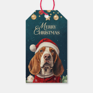 VINTAGE BASSET HOUND MERRY CHRISTMAS GIFT TAG