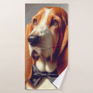 Vintage Basset Hound Painting Bath Towel