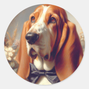 Vintage Basset Hound Painting Classic Round Sticker