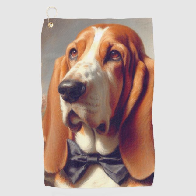 Vintage Basset Hound Painting Golf Towel (Front)