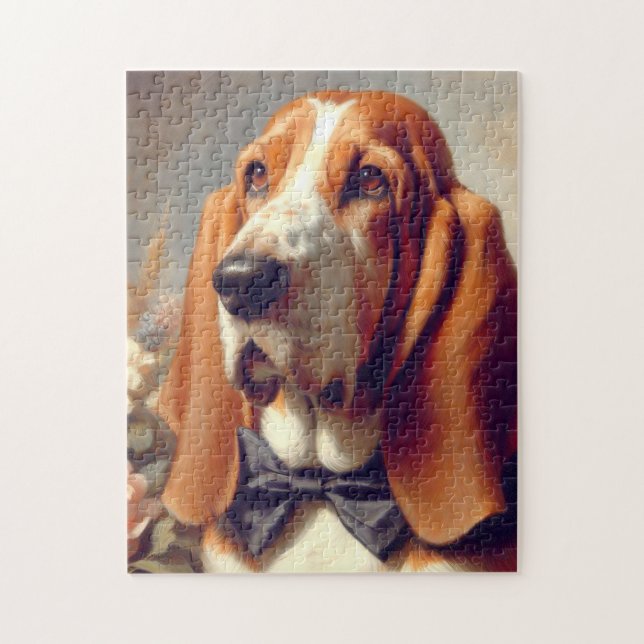 Vintage Basset Hound Painting Jigsaw Puzzle (Vertical)