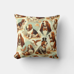 Vintage Basset Hound  Seamless Illustration Cushion